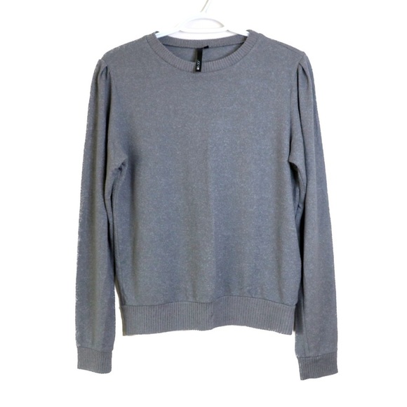 Joe’s Jeans Soft Knit Sweater Pullover Crewneck Puff Sleeve Grey Size Medium - Picture 1 of 12